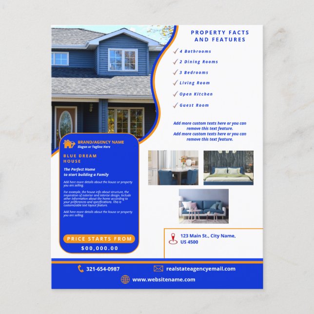 Modern Royal Blue & Orange Home Selling Customised Flyer (Front)