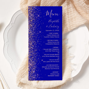 Modern Royal Blue Rose Gold Glitter Wedding Menu