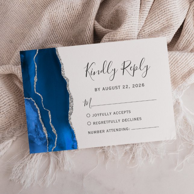 Modern Royal Blue Silver Agate Wedding RSVP (Creator Uploaded)