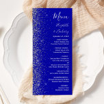 Modern Royal Blue Silver Glitter Edge Wedding Menu<br><div class="desc">The left-hand edge of this elegant modern wedding menu features a silver faux glitter design. The customisable text combines white handwriting,  copperplate and italic fonts on a royal blue background. The reverse side features a matching blue and silver glitter design.</div>