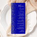 Modern Royal Blue Silver Glitter Edge Wedding Menu<br><div class="desc">The left-hand edge of this elegant modern wedding menu features a silver faux glitter design. The customisable text combines white handwriting,  copperplate and italic fonts on a royal blue background. The reverse side features a matching royal blue and silver glitter design.</div>