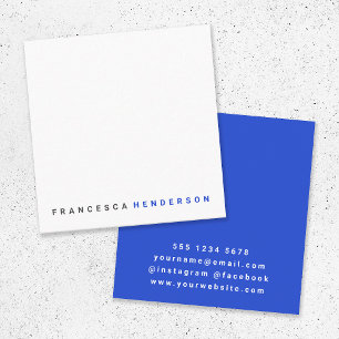 Modern Royal Blue Trendy Minimalist Simple Square Business Card