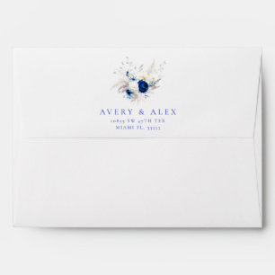 Modern Royal Blue & White Floral Wedding Envelope