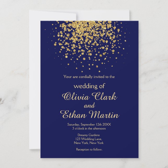 Modern Royal Blue with a Splash of Gold Invitation (Front)