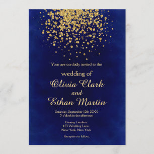 Modern Royal Blue with Gold Confetti Invitation
