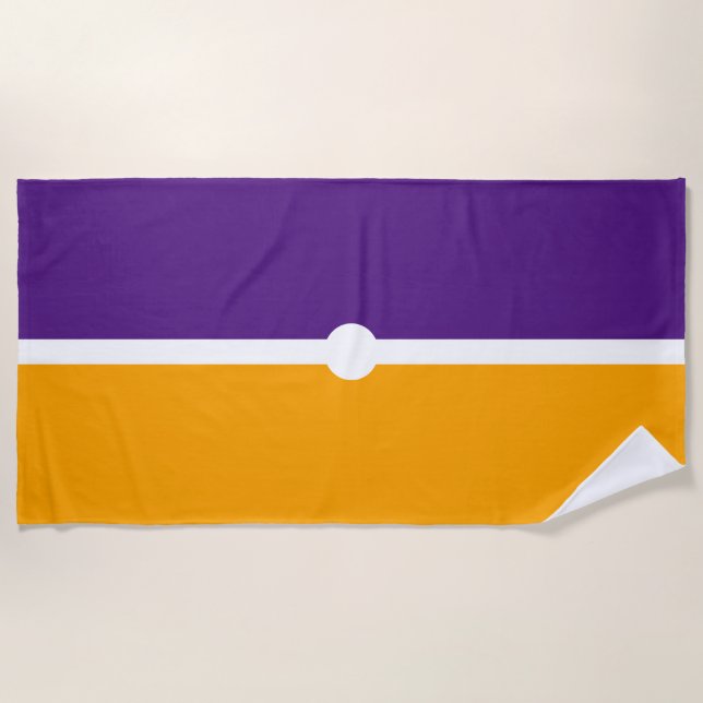 Modern Royal Purple Golden Orange Colour Block Beach Towel (Front)