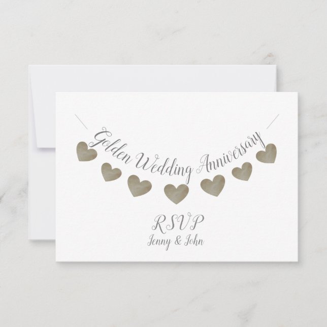 Modern RSVP 50th white golden wedding anniversary Card (Front)