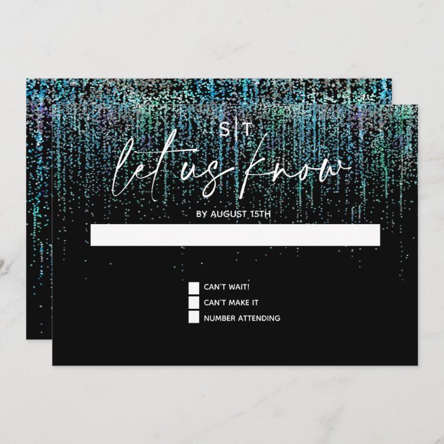 Modern RSVP Edgy Teal Glitter Invitation (Front/Back)