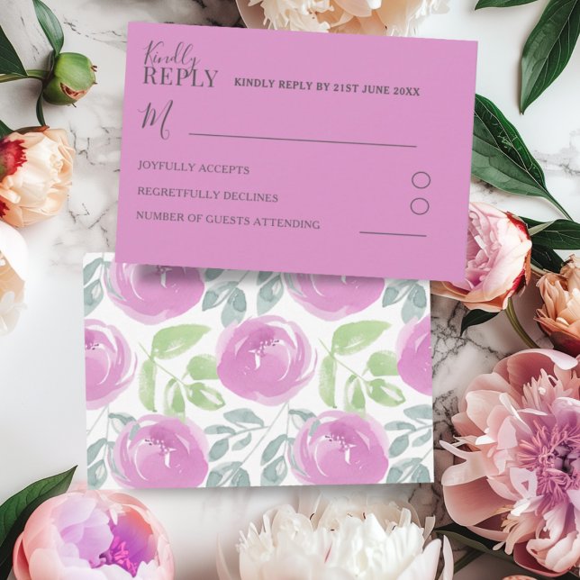 Modern RSVP Pink Watercolor Floral Wedding (Creator Uploaded)