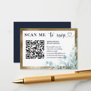 Modern RSVP QR Code Navy Blue & Gold Wedding Enclosure Card