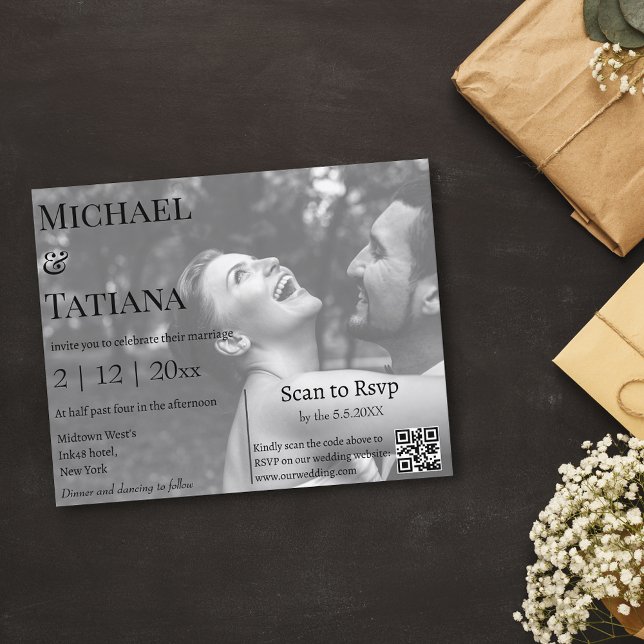 modern rsvp qr code photo wedding invitation  (Creator Uploaded)