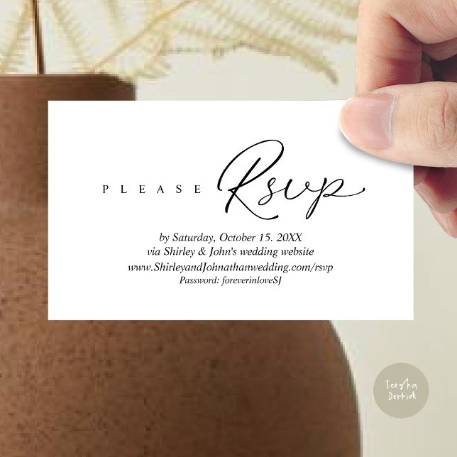 Modern RSVP Wedding Invitation, via Website Enclosure Card (Modern RSVP Wedding Invitation, via Website Enclosure Card, Phone, email, Black White)