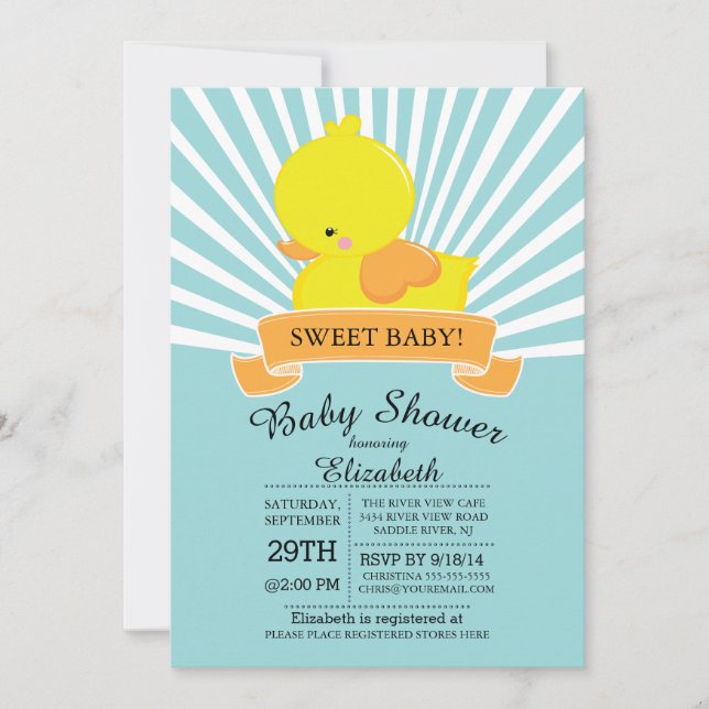 Modern Rubber Duck Neutral Baby Shower Invitation (Front)