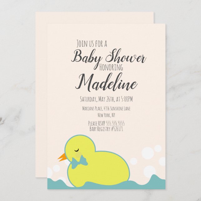 Modern  Rubber Duck  Yellow Warm Baby Shower  Invitation (Front/Back)