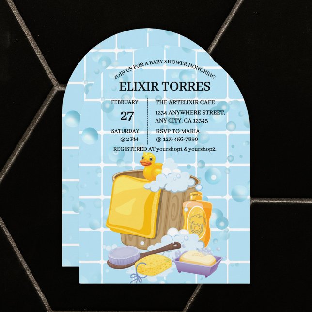 Modern Rubber Ducky Bubbles Baby Shower Invitation (Creator Uploaded)