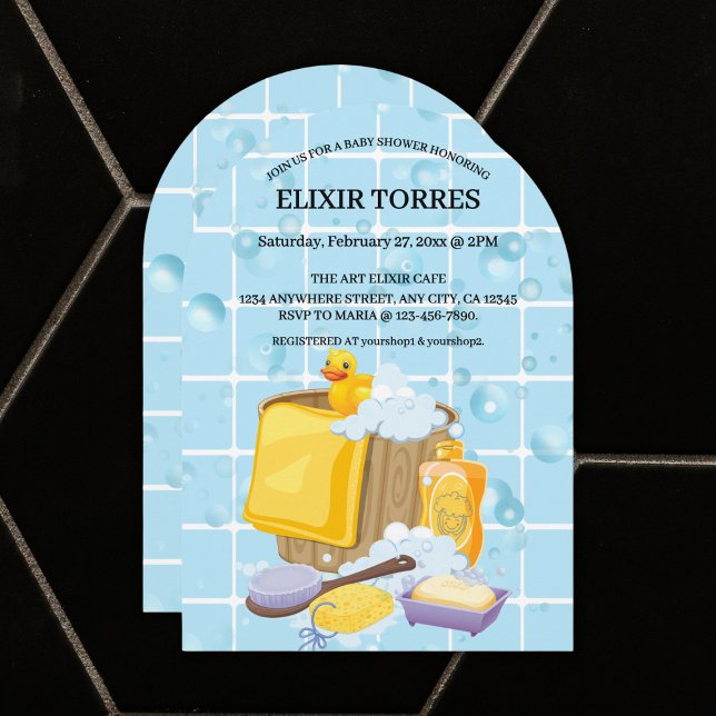 Modern Rubber Ducky Bubbles Baby Shower Invitation (Creator Uploaded)