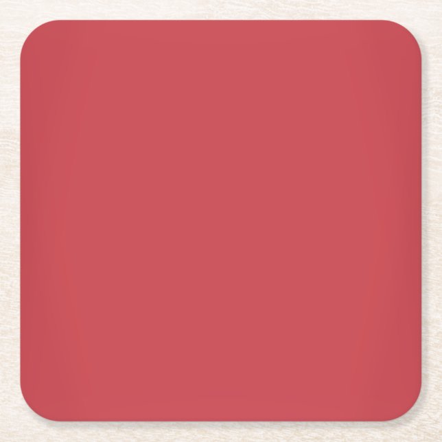Modern Ruby Red Customisable Square Paper Coaster (Front)
