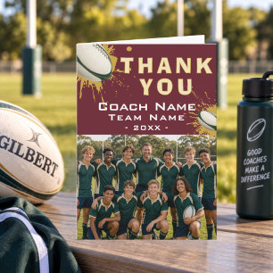 Modern Rugby Team Photo Coach Thank You Card