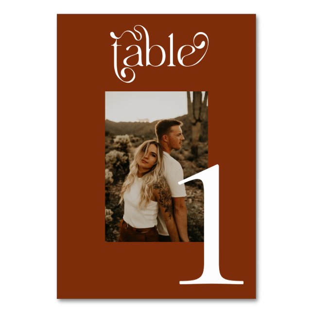 Modern Rust Calligraphy Wedding Table Numbers  (Front)