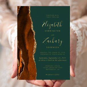 Modern Rust Gold Agate Dark Green Wedding
