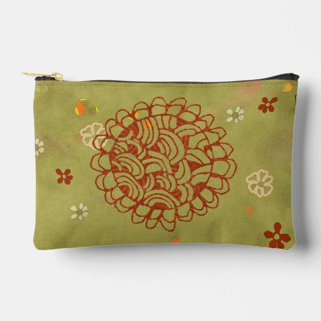 Modern Rust Green Sun Blossom Accessory Pouch (Front)