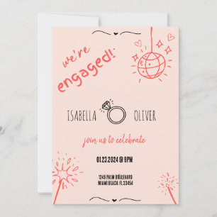 Modern Rust Hand Drawn Engagement Party Invitation