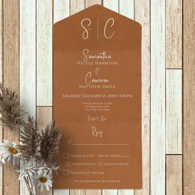 Modern Rust Minimal Monogram Dinner All In One Invitation (Creator Uploaded)