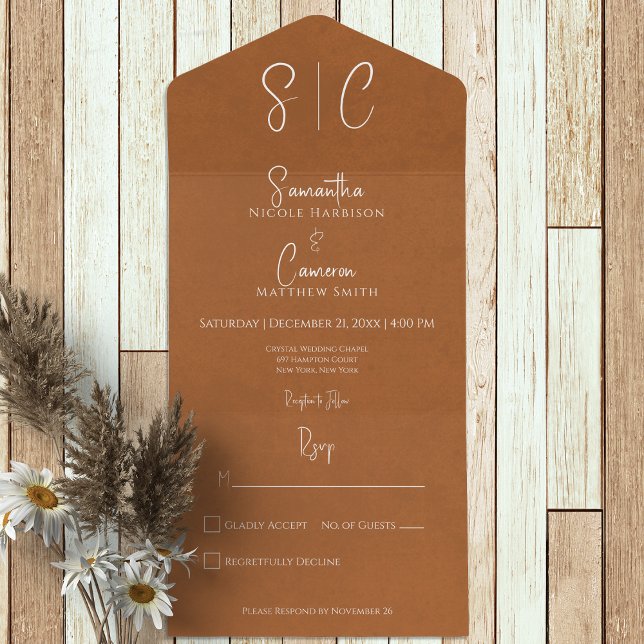 Modern Rust Minimal Monogram No Dinner All In One Invitation (Creator Uploaded)