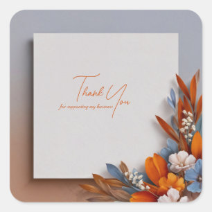 Modern Rust Orange and Blue Floral Corner Square Sticker