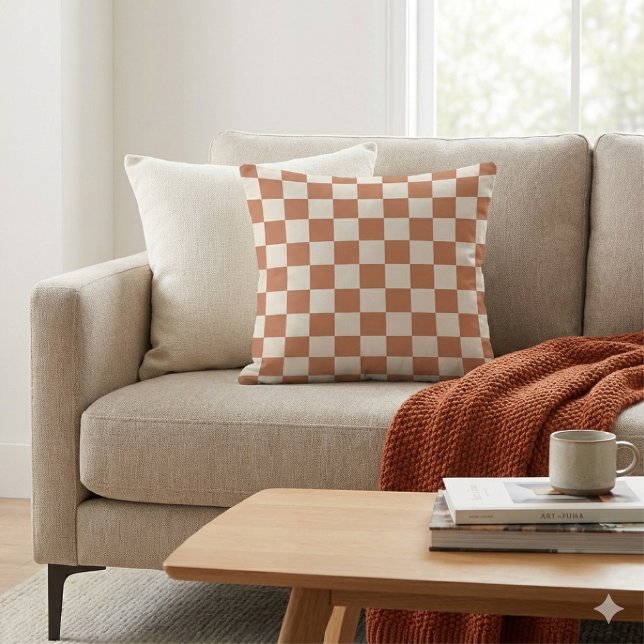 Modern Rust Orange & Cream Gingham Cushion (Creator Uploaded)