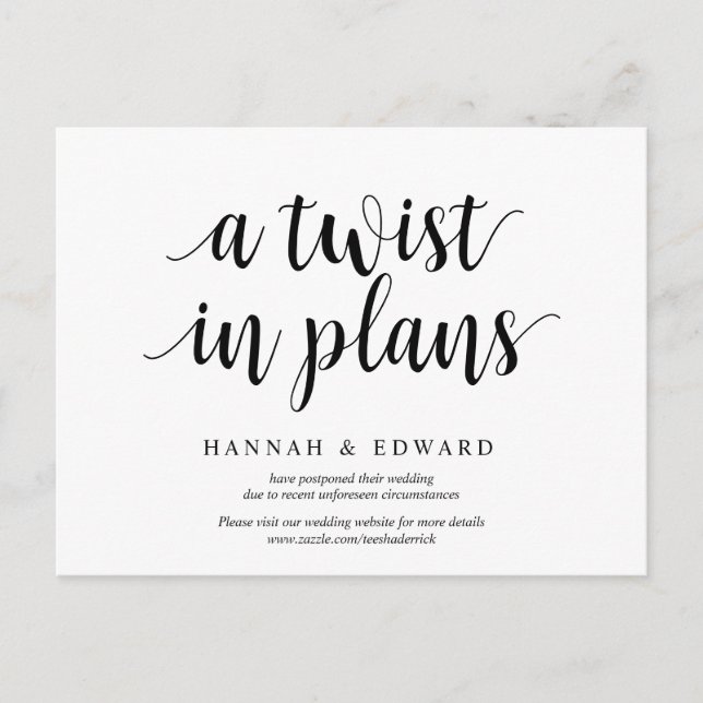 Modern rustic, a twist in plans, wed postponed postcard (Front)