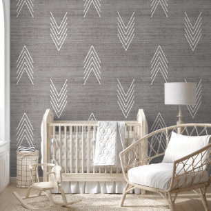 Modern Rustic African Mudcloth Grey Wallpaper