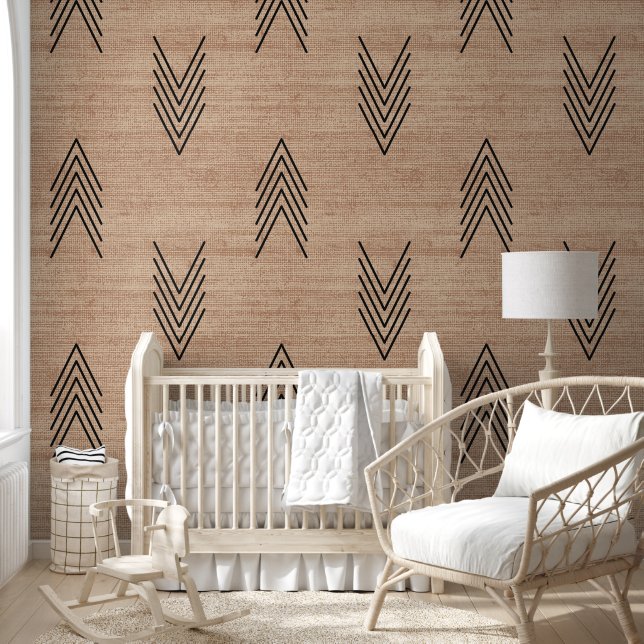Modern Rustic African Mudcloth Light Brown Wallpaper (Kids)