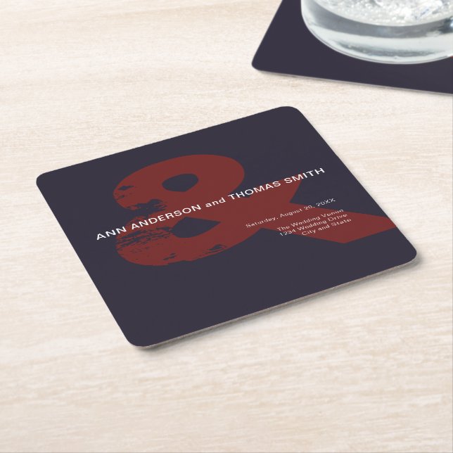 Modern Rustic Ampersand Wedding Paper Coasters (Angled)