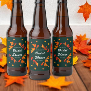 Modern Rustic Autumn Leaves Bridal Shower Beer Bottle Label