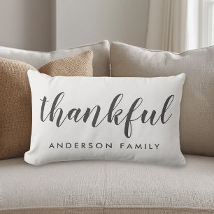 Modern Rustic Autumn Thankful Family Name Lumbar Cushion