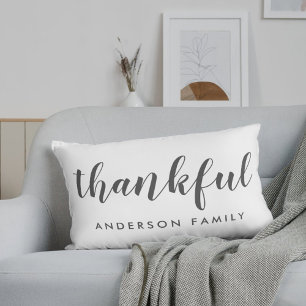 Modern Rustic Autumn Thankful Family Name Lumbar Cushion