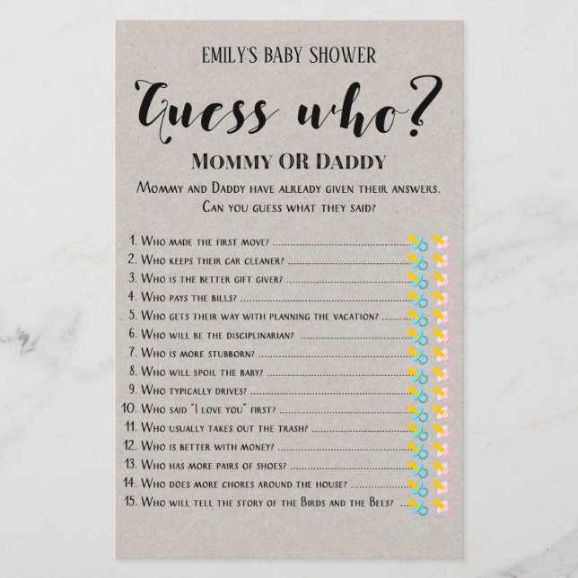 Modern Rustic Baby Shower Game PRINTED (Front)