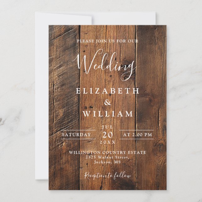 Modern Rustic Barn Wood Wedding Invitation (Front)