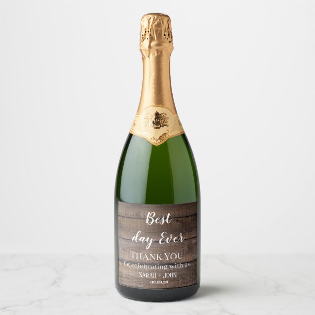 Modern Rustic Best Day Ever Engagement Wedding Sparkling Wine Label (Front)