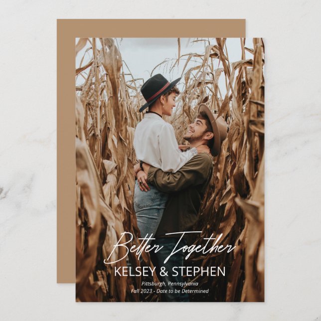 Modern Rustic Better Together Photo Engagement Ann Announcement (Front/Back)