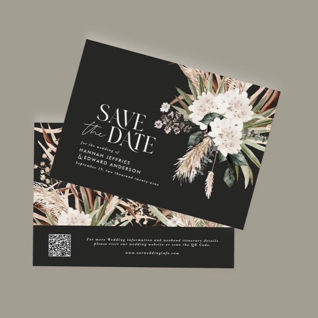 Modern rustic black eucalyptus botanical QR code Save The Date (Creator Uploaded)