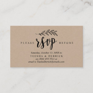 Modern Rustic, Black Kraft, Wedding Party RSVP Enclosure Card
