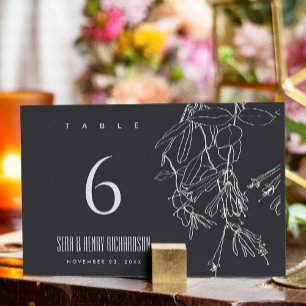 MODERN RUSTIC BLACK LINE DRAWING FLORAL WEDDING TABLE NUMBER