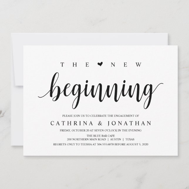 Modern Rustic, Black script, Engagement Party Invitation (Front)