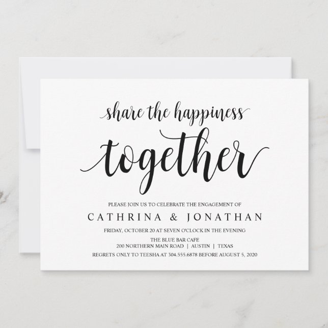Modern Rustic, Black script, Engagement Party Invitation (Front)