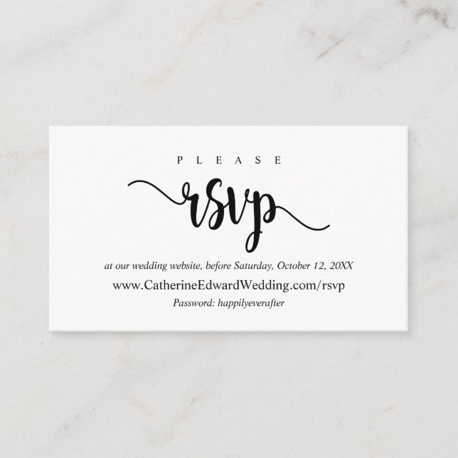Modern Rustic, Black Script, Online RSVP website Enclosure Card (Front)