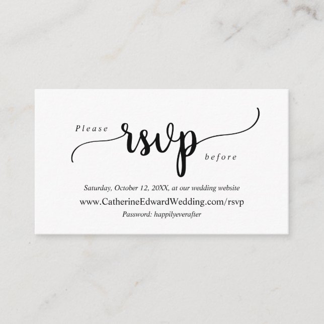 Modern Rustic, Black Script, Online RSVP website Enclosure Card (Front)