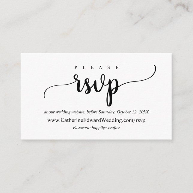 Modern Rustic, Black Script, Online RSVP website Enclosure Card (Front)