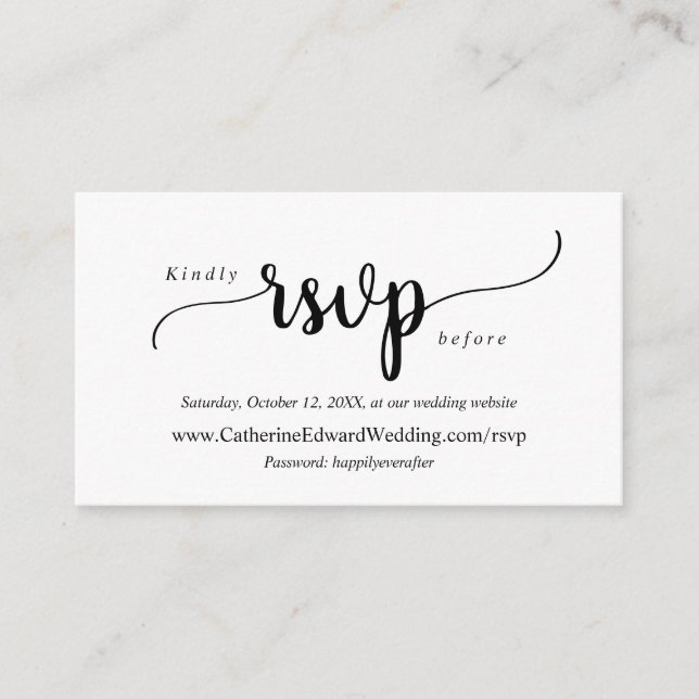 Modern Rustic, Black Script, Online RSVP website Enclosure Card (Front)